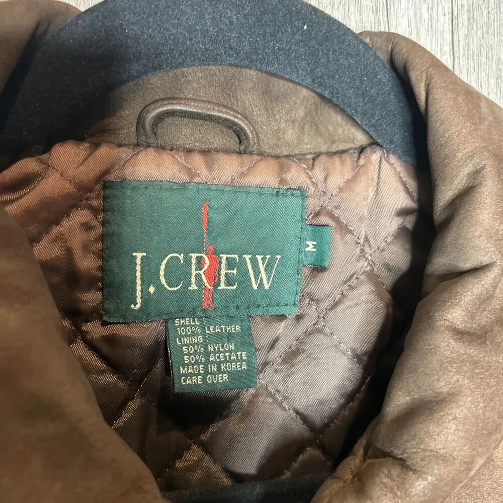 Vintage J Crew Leather Jacket 90s Leather Bomber Jacket Oarsman Brown